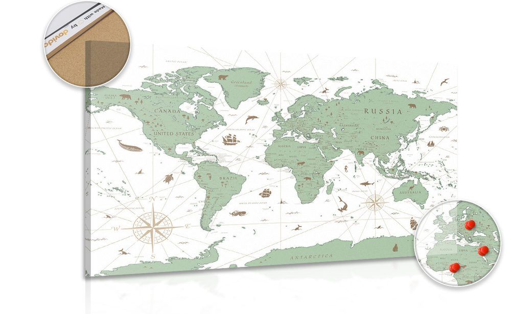 Obraz na korku mapa v zelenom prevedení - 90x60  transparent