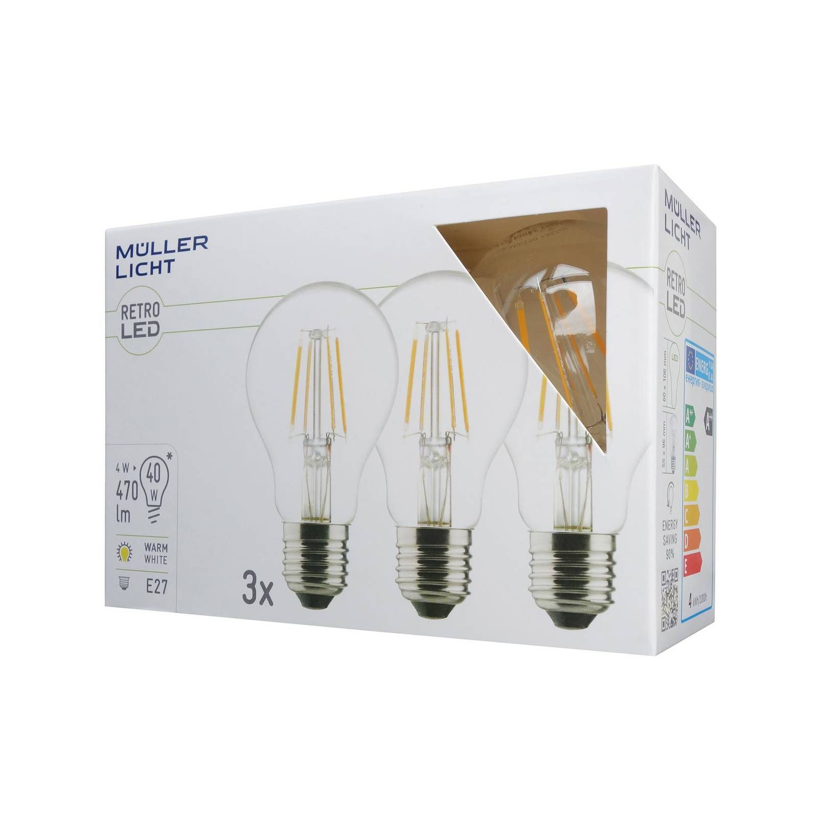 Müller-Licht LED žiarovka E27 4W 2700K Filament Set 3 ks, 470lm, 4W, Energialuokka: E, P: 10.6 cm