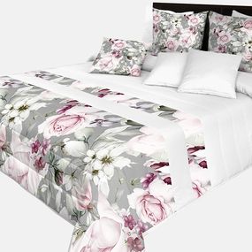 DomTextilu Romantický prehoz na posteľ v šedo-bielej farbe s nádhernými ružovými kvetinami rôznych druhov Šírka: 220 cm | Dĺžka: 240 cm 65888-239700