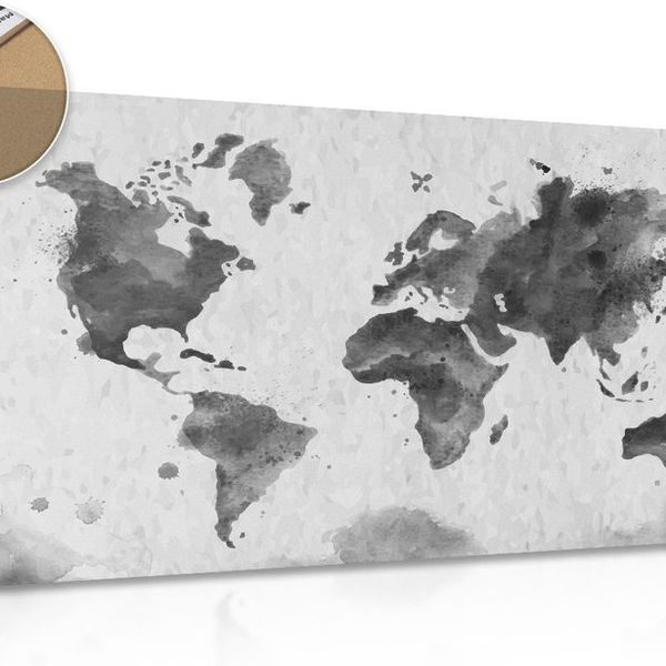 Obraz na korku mapa sveta v retro štýle v čiernobielom prevedení - 120x80  place