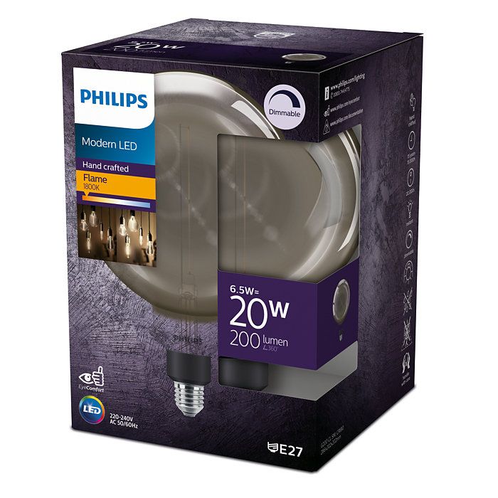 Philips 8719514315396 LED žiarovka E27 6,5W/20W 200lm 1800K G200 smoky stmievateľná