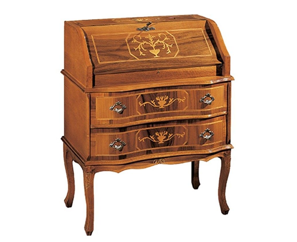 Estila Luxusný barokový písací stolík Clasica so sekretárom z masívneho dreva s dvomi zásuvkami a rustikálnym zdobením 75cm