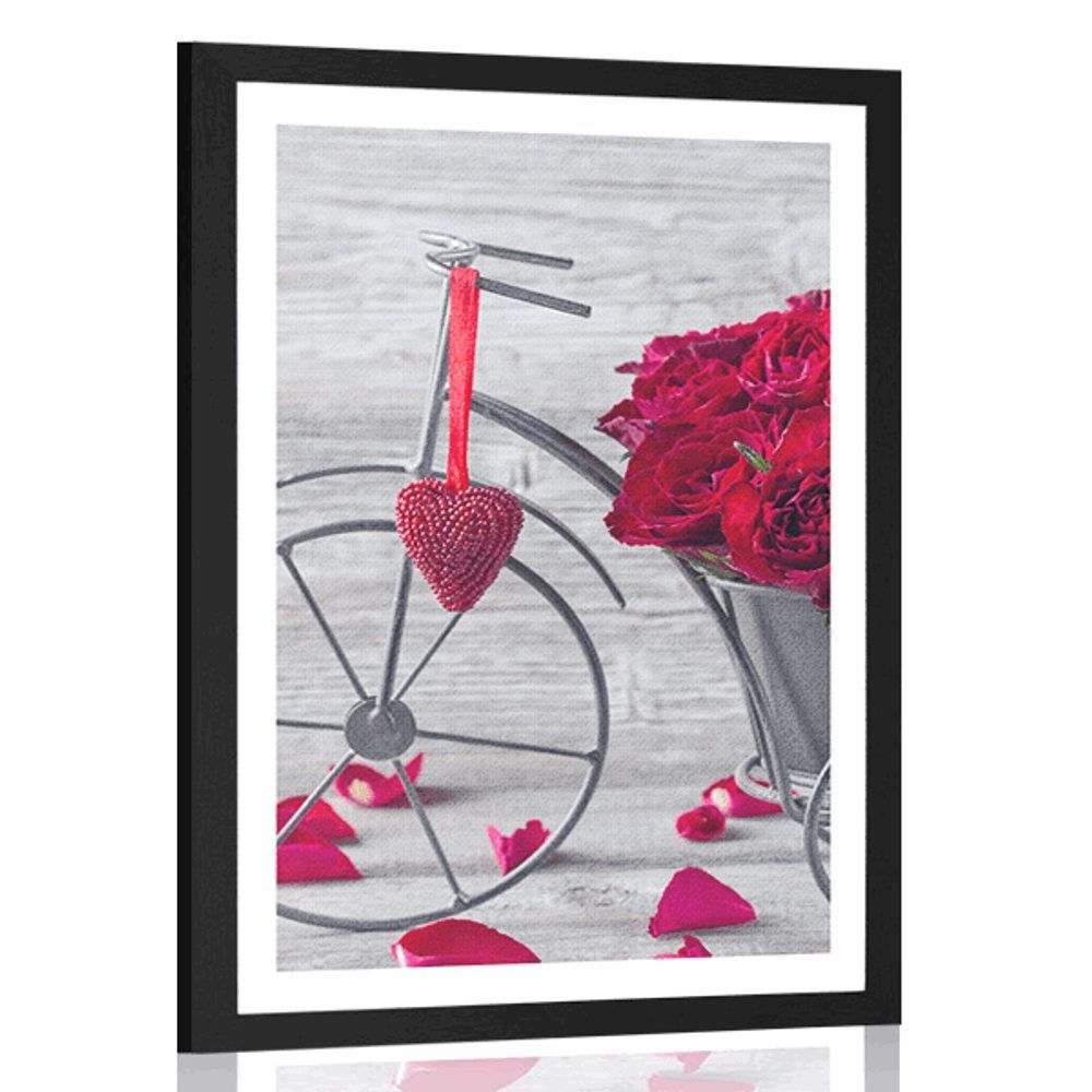 Plagát s paspartou bicykel plný ruží