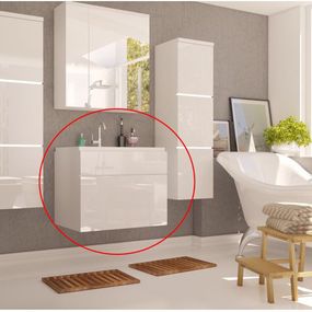 Kúpeľňová skrinka pod umyvadlo Menkib (biela + biela extra vysoký lesk)