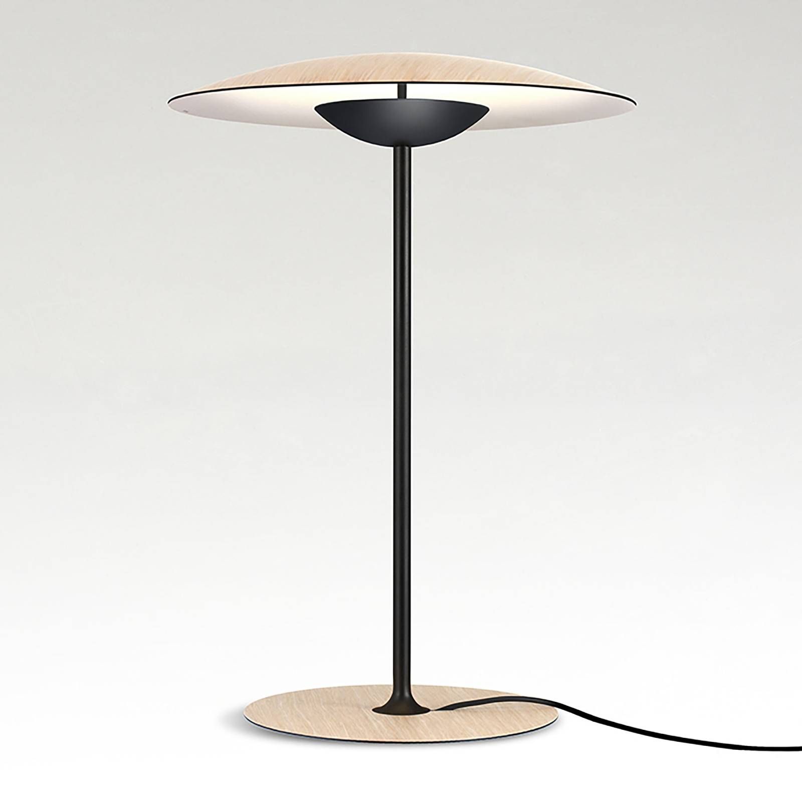 Marset MARSET Ginger S stolová LED lampa Ø 32cm dub/biela, Obývacia izba / jedáleň, drevo lisované, hliník, 8.2W, K: 46.5cm