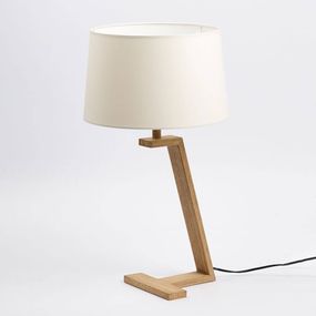 Aluminor Stolová lampa Memphis LT z dreva a látky, biela, Obývacia izba / jedáleň, oceľ, drevo, chinc, E27, 12W, K: 61cm