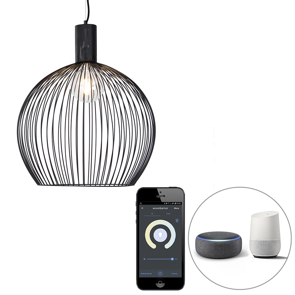 Smart ronde hanglamp zwart 50 cm incl. Wifi G95 - Dos