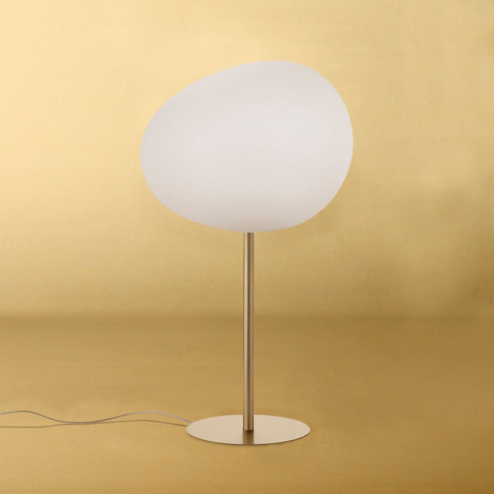 Foscarini Gregg grande alta stolová lampa, zlatá, Obývacia izba / jedáleň, sklo ručne fúkané, kov, E27, 57W, K: 84cm