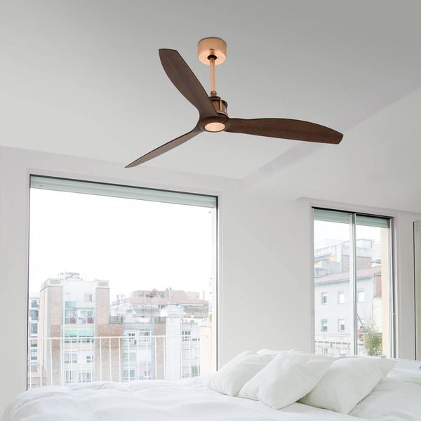 FARO BARCELONA Stropný ventilátor Just Fan meď, orech, Obývacia izba / jedáleň, kov, polykarbonát, K: 64cm