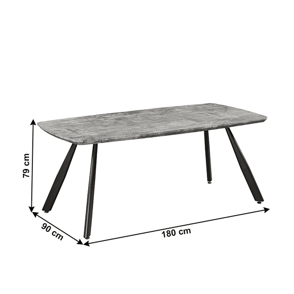 Kondela Jedálenský stôl, betón/čierna, 180x90 cm, ADELON