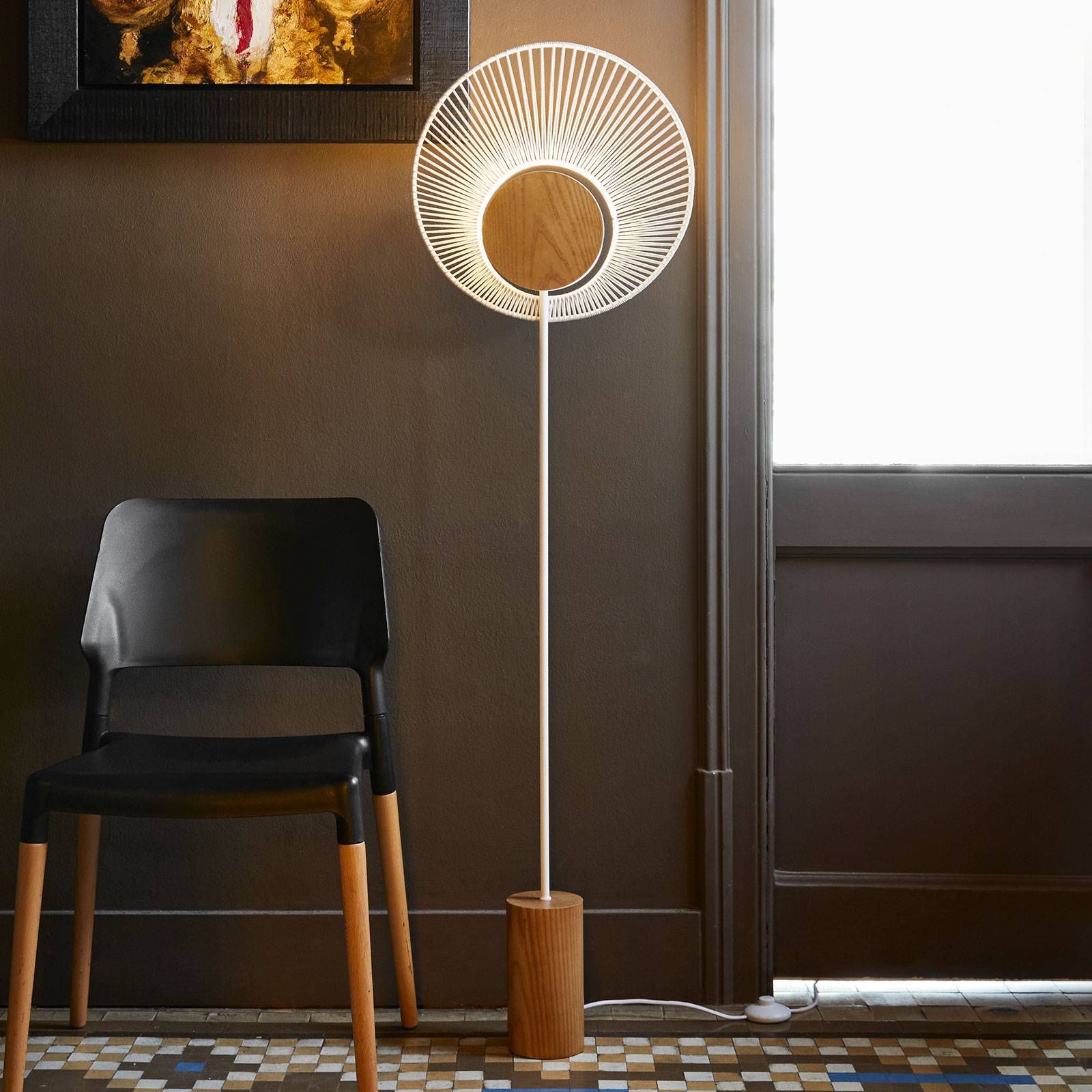 Forestier Oyster dizajnérska stojaca lampa, biela, Obývacia izba / jedáleň, kov, bavlna, E27, 60W, P: 40 cm, L: 12 cm, K: 145cm