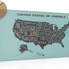 Obraz na korku náučná mapa USA s modrým pozadím