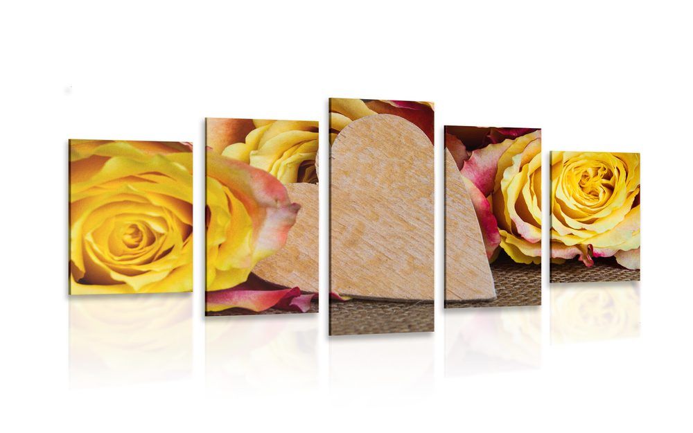 5-dielny obraz valentínske žlté ruže - 100x50