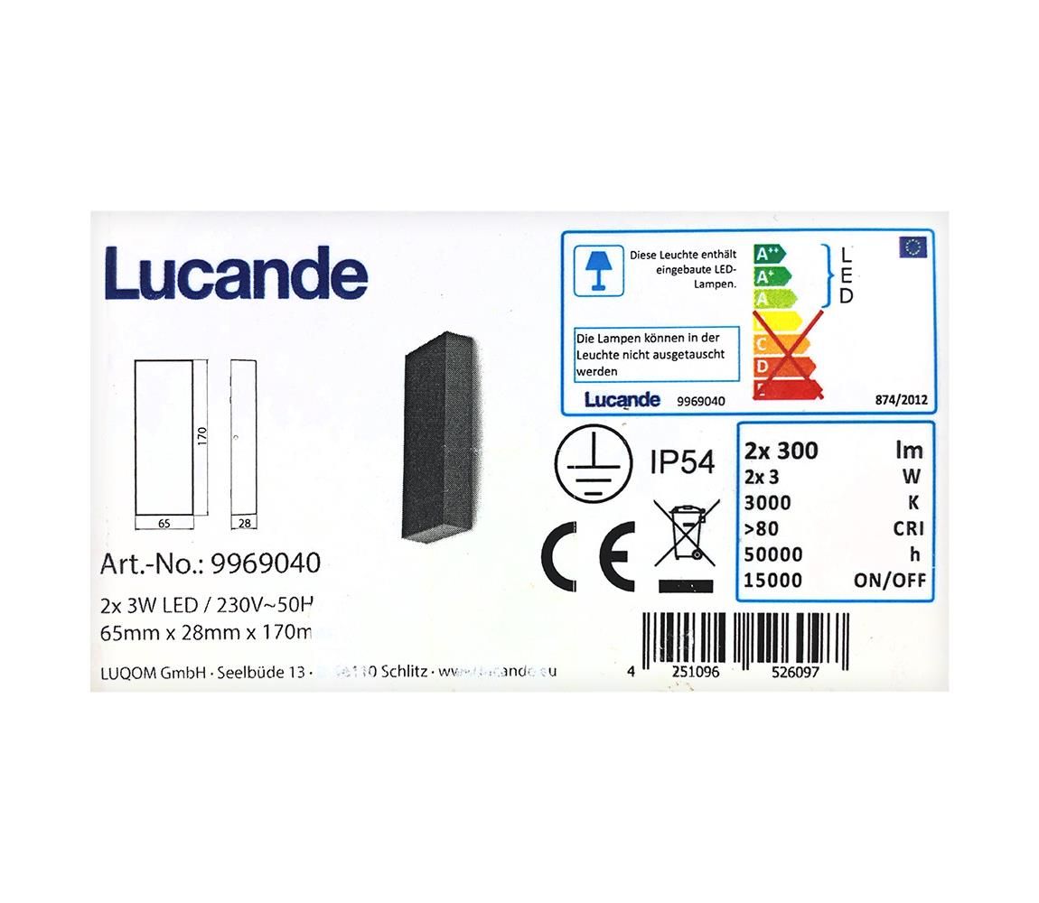 Lucande - LED Vonkajšie nástenné svietidlo CORDA 2xLED/3W/230V IP54