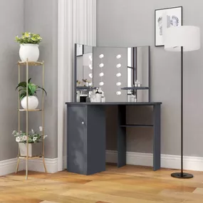 Rohový toaletný stolík s LED Dekorhome Tmavosivá