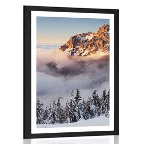 Plagát s paspartou Krkonoše v snehovej perine - 30x45 black