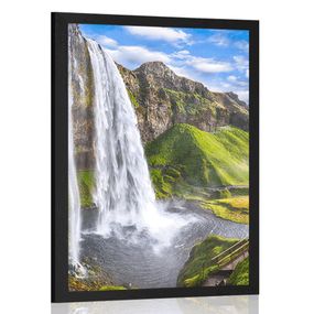 Plagát vodopád Seljalandsfoss - 30x45 black