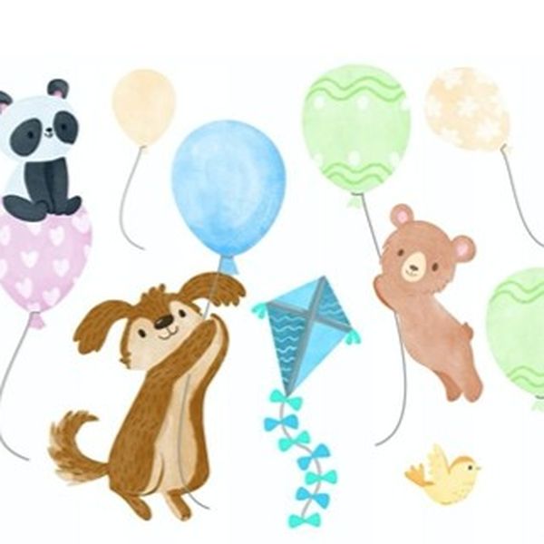 DomTextilu Veselá nálepka do detskej izby zvieratká na balónoch 100x200 cm