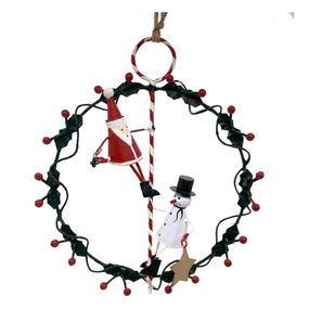 Nástenný vianočný veniec ø 14 cm Santa & Snowman on Wreath - G-Bork