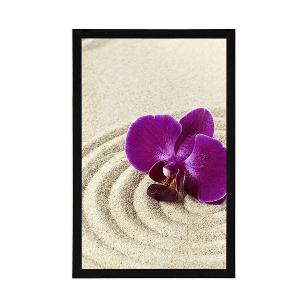 Plagát piesočnatá Zen záhrada s fialovou orchideou - 60x90 silver