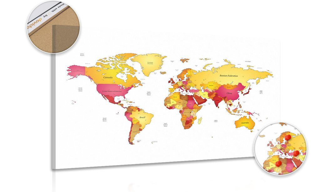 Obraz na korku mapa sveta vo farbách