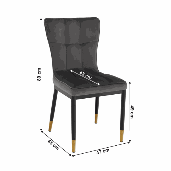 Dizajnová jedálenská stolička, tmavosivá Velvet látka, EPONA