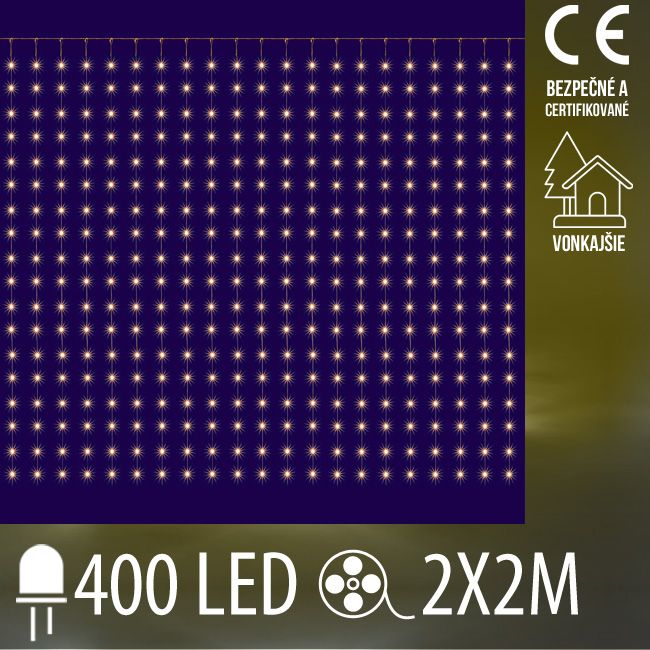 Vianočná LED svetelná mikro záclona vonkajšia - záves - 400LED - 2x2M Teplá biela