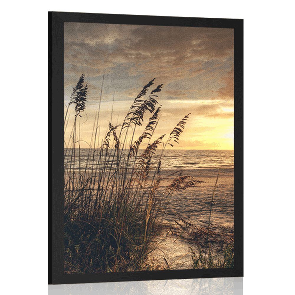 Plagát západ slnka na pláži - 40x60 black