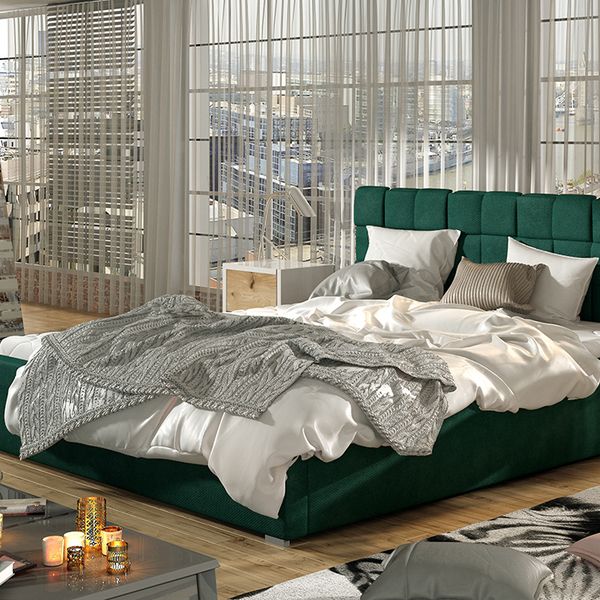 Čalúnená manželská posteľ s roštom Galimo 140 - tmavozelená