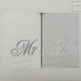 DomTextilu Moderné bavlnené uteráky s nášivkami MR and MRS Sivá