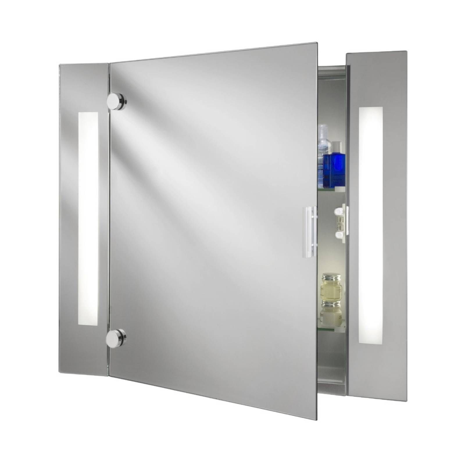 Searchlight Moderná zrkadlová skrinka Silva s osvetlením, Kúpeľňa, sklo, kovový plech, G13, 15W, Energialuokka: G, L: 66 cm, K: 60cm