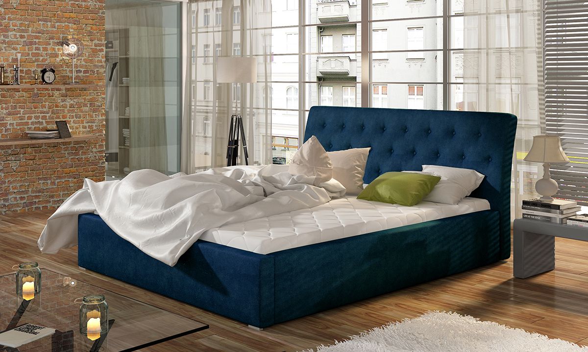 Čalúnená manželská posteľ s roštom Monzo 180 - tmavomodrá