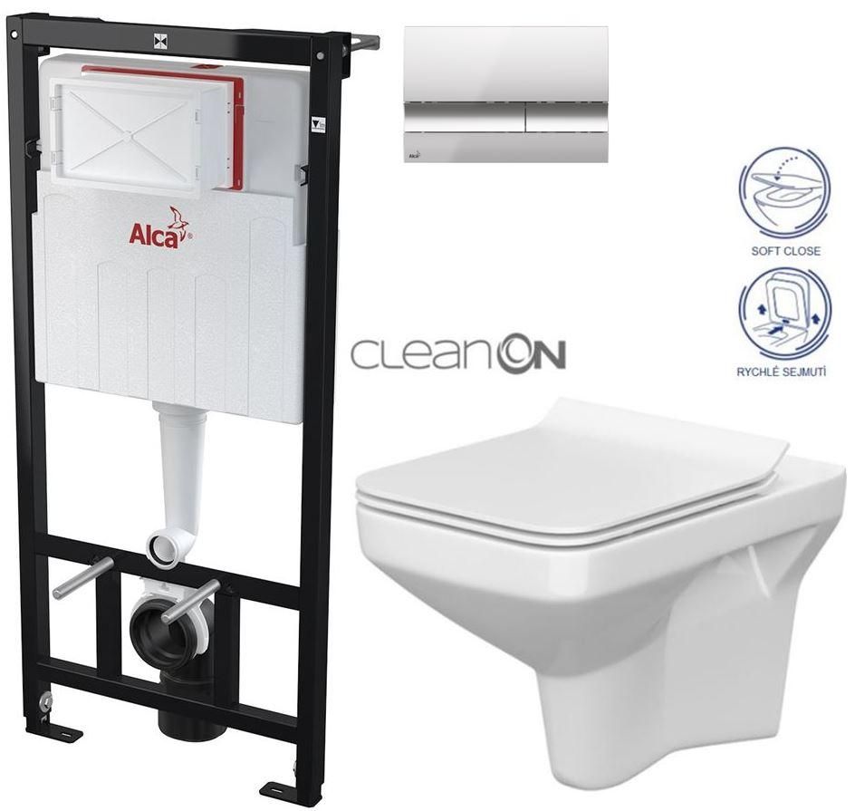 ALCADRAIN Alcadrain Sádromodul - predstenový inštalačný systém s chrómovým tlačidlom M1721 + WC CERSANIT CLEANON COMO + SEDADLO AM101/1120 M1721 CO1