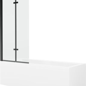MEXEN/S - Cubik obdĺžniková vaňa 170 x 70 cm s panelom + vaňová zástena 80 cm, transparent, čierna 550317070X9208027000