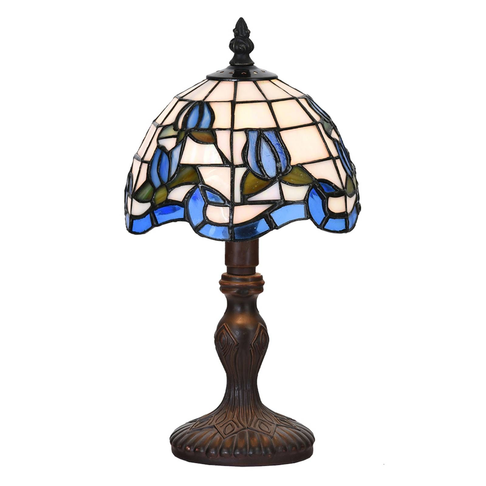 Clayre&Eef Stolová lampa 5LL-6158 dizajn Tiffany modrá/béžová, Obývacia izba / jedáleň, polyrezín, sklo, E14, 25W, K: 32cm