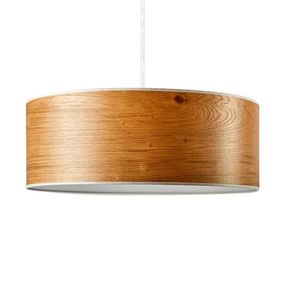LeuchtNatur Discus závesná lampa 35 cm Dub biela, Obývacia izba / jedáleň, drevo, kov, E27, 10W, K: 15cm