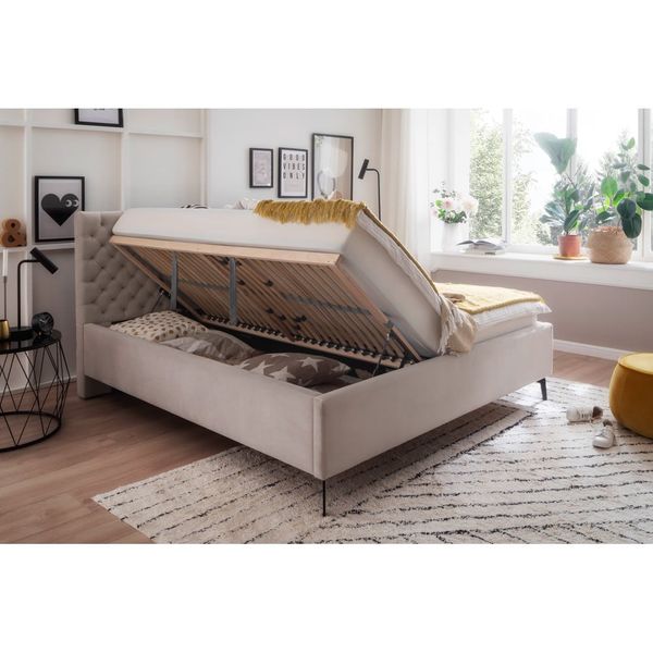 Béžová dvojlôžková posteľ s roštom a úložným priestorom Meise Möbel La Maison, 160 x 200 cm