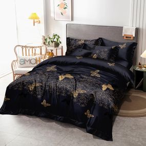 Čierna syntetická bavlnená bielizeň so zlatými motýlikmi