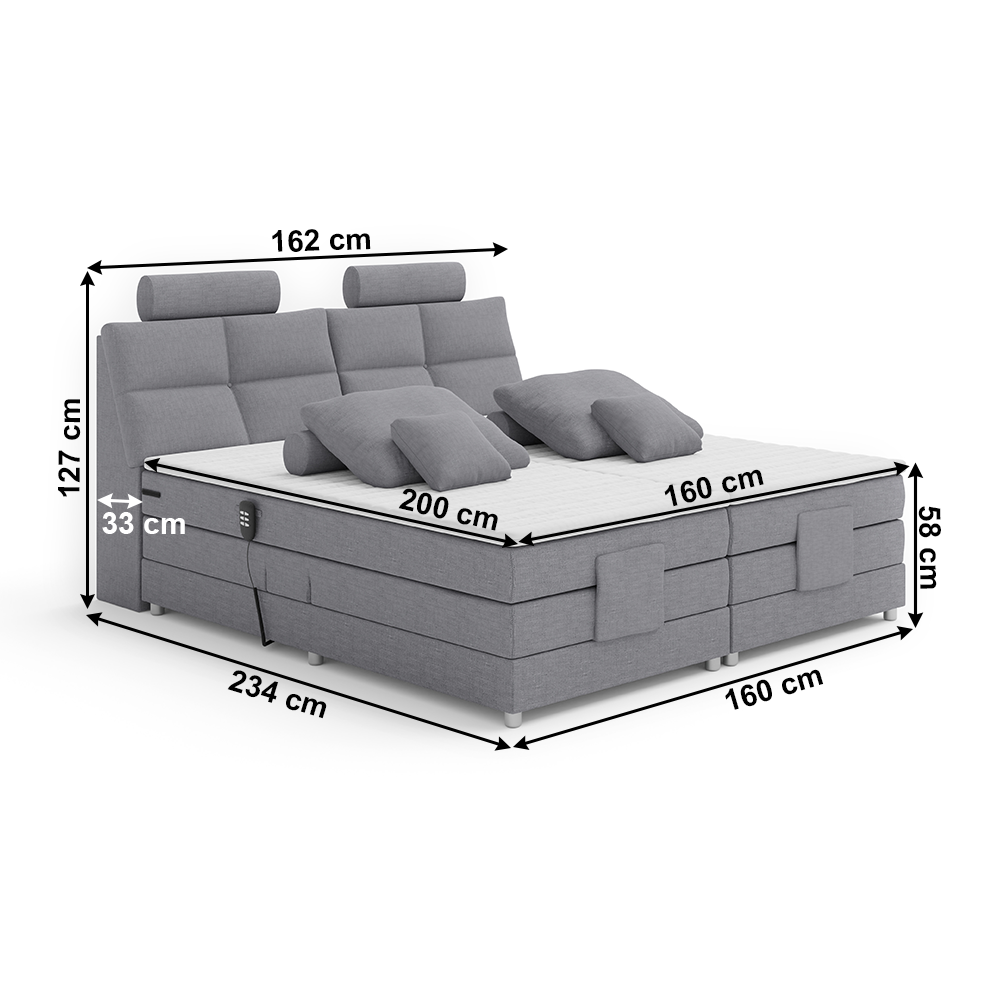 Elektrická polohovacia boxspringová posteľ ADELAIDE 160 x 200 cm