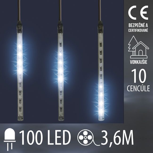 Vianočná LED svetelná reťaz vonkajšia - 10 cencúle imitujúce topenie ľadu - 100LED - 3,6M Studená biela