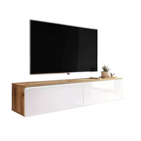 Expedo TV stolík MENDES D 140, 140x30x32, dub wotan/biela lesk + LED