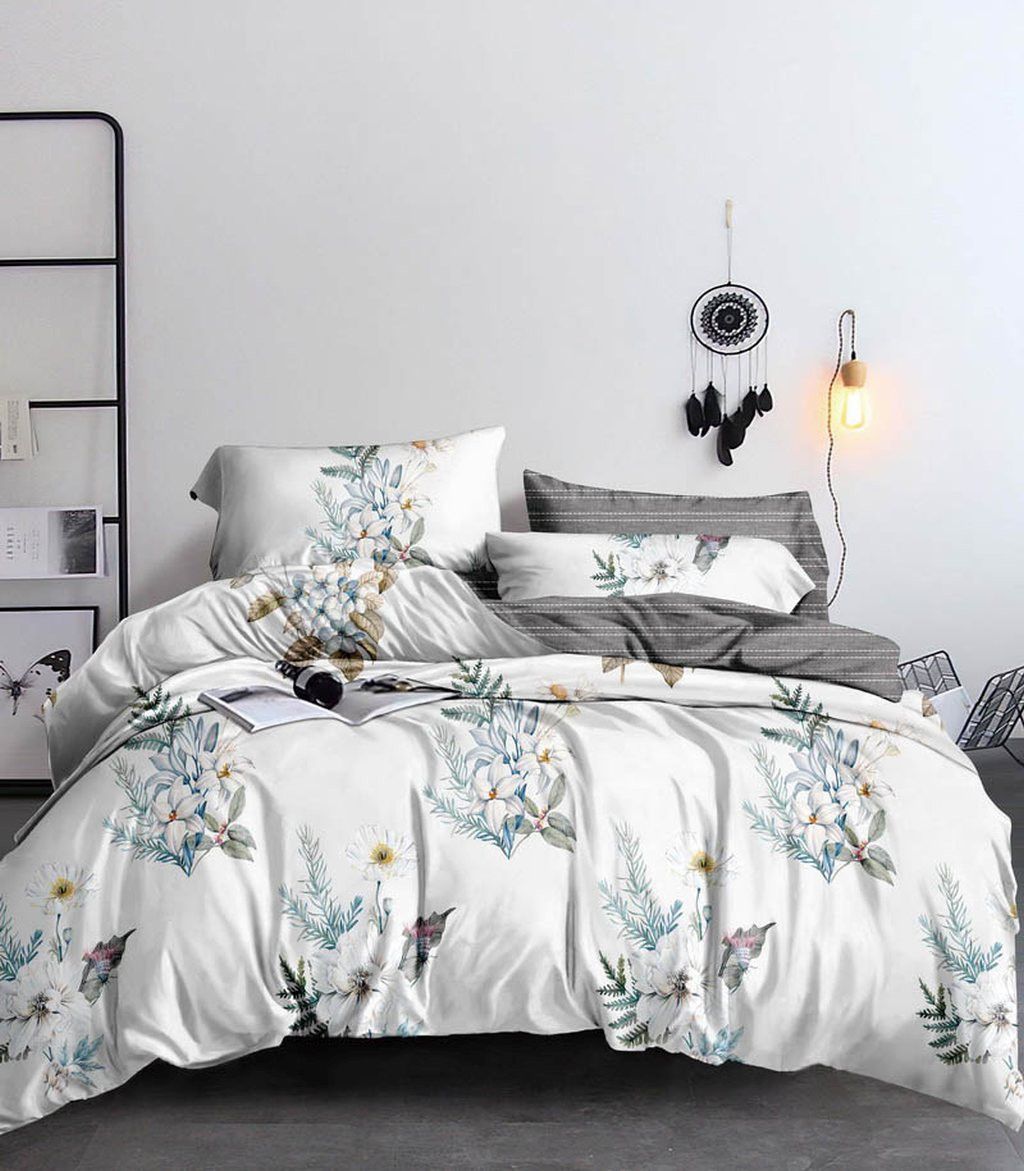 DomTextilu Pohodlné biele posteľné prádlo z mikrovlákna s jarnými kvetmi 3 časti: 1ks 160 cmx200 + 2ks 70 cmx80 25189-149150