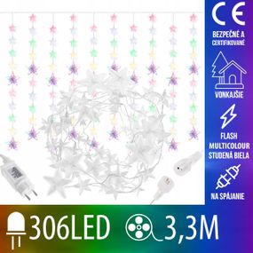 Vianočná led svetelná záclona na spájanie vonkajšia flash - hviezdy - 180led - 2m multicolour/studená biela