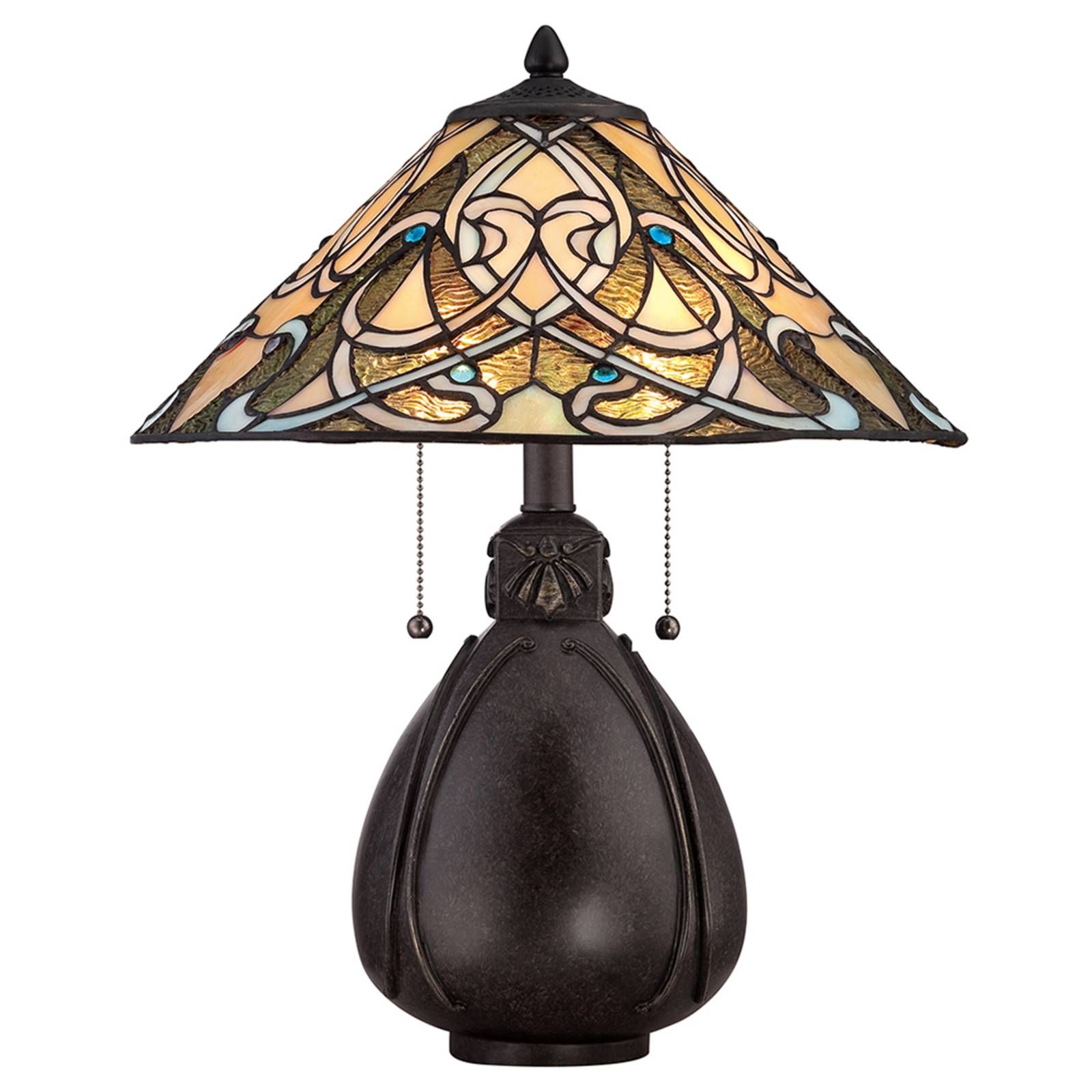 QUOIZEL Stolná lampa India v štýle Tiffany, Obývacia izba / jedáleň, sklo, živica, E27, 75W, K: 49.5cm