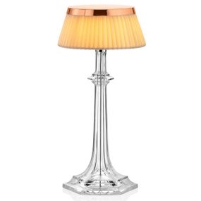 FLOS Bon Jour Versailles Small stolná lampa meď, Obývacia izba / jedáleň, PMMA, textil, krištáľové sklo, 2.5W, K: 27.2cm