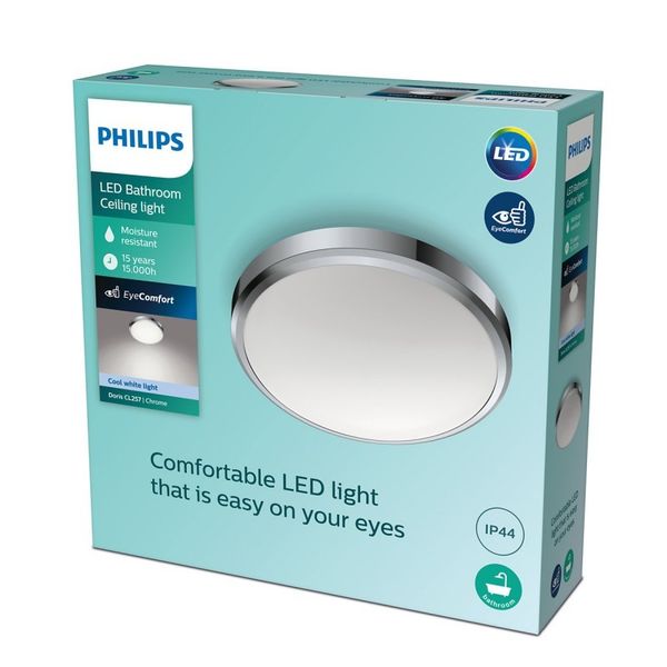 Philips Doris CL257 LED kúpeľňové stropné svietidlo 1x6W | 600lm | 2700K | IP44 - ochrana EyeComfort, chróm