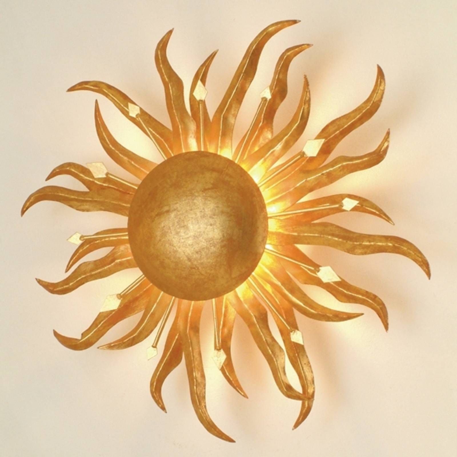 Holländer Nástenné svietidlo Slnko Ø 45 cm zlaté, Obývacia izba / jedáleň, kov, E27, 60W, K: 15cm