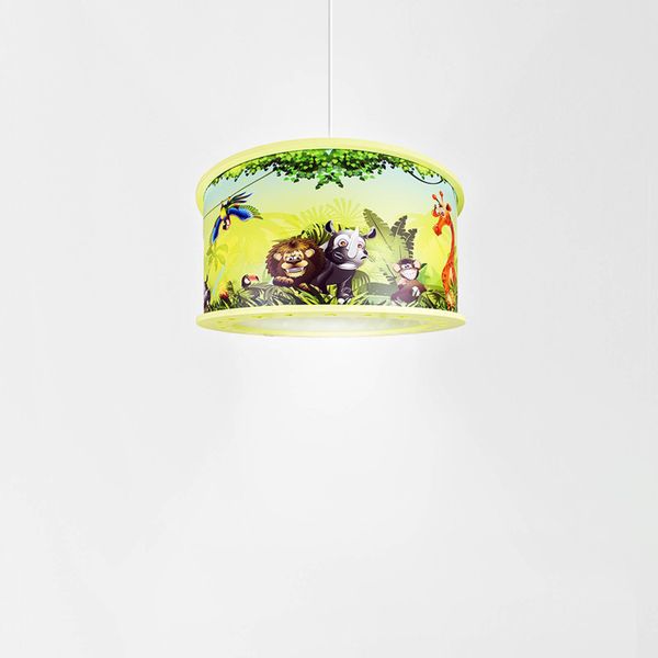 Elobra Detská závesná lampa Divočina s motívom džungle, Detská izba, drevo, plast, E27, 40W, K: 25cm