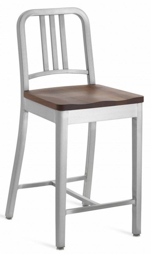 EMECO - Barová stolička s dreveným sedadlom NAVY - nízka