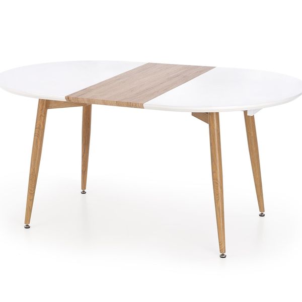 Oválny rozkladací jedálenský stôl Caliber - biela / dub san remo